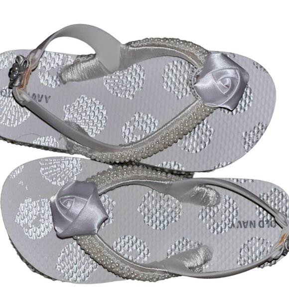 Child Flip Flops, Sliver Sea Shells, Childs Flip Flop Beach Sandal, Youth Shoes - Picture 1 of 16